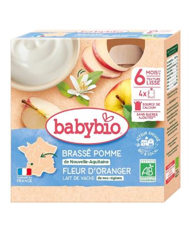 Babybio brass pomme fleur d'oranger d s 6 mois 4 gourdes x 85g Vache 4 x 85 g
