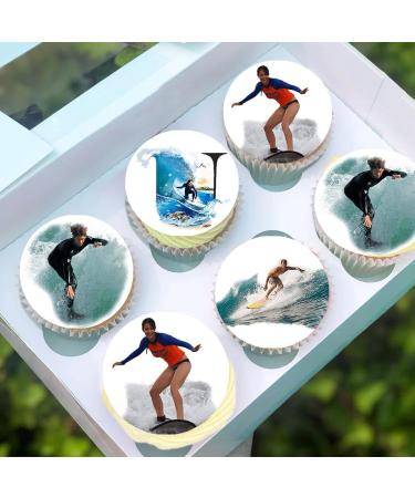24 x Pre-Cut Surfing 4 Edible Stand up Wafer/Rice Paper Cupcake Cake Toppers Birthday Party Beach Holiday Surfboard Ocean Water Sport Decorations (Surfing 4) - Buy Online on GoSupps.com