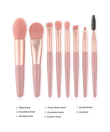 NEJLSD Mini Make-Up Brush Set - 8 Synthetic Brushes for Foundation Eyeshadow Eyebrows & Lips - Perfect for Blending - Pink - Buy Online on GoSupps.com