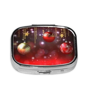 Merry Christmas Printing 2 Compartment Small Pill Case Cute Small Pill Box Purse Pill Boxs Travel Pill Organizer for Pocket Purse and Travel Gifts
