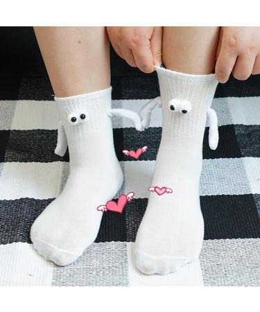 Magnetic 3D Doll Couple Socks | Funny Novelty Socks for Men & Women | Cute Casual White+Black Design - Buy Online on GoSupps.com