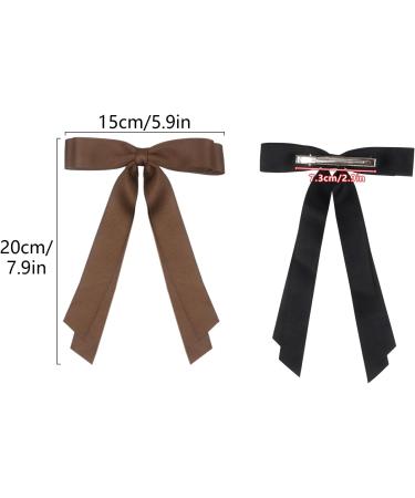 2 Pack Hair Bows for Women Black Bow Hair Clips French Barrette with Long Silky Satin Hair Ribbons for Women Girls(Black Brown) - Buy Online on GoSupps.com