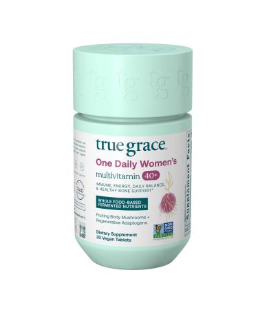 True Grace One Daily Women s Multivitamin 40+ Fermented Minerals Organic Adaptogens & Mushrooms Energy Immune Bone Heart Support - Iron Free Non-GMO Gluten Free Soy Free - 30 Vegan Tablets 30 Count