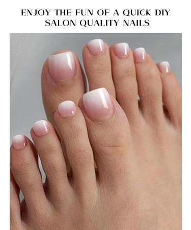 Kalolary White Gel Toenail Strips - Long Lasting Pink Gradient Pedicure Stickers | Salon Quality Nail Wraps with Nail File & Wood Stick | Perfect for UV/LED Lamp - Buy Online on GoSupps.com