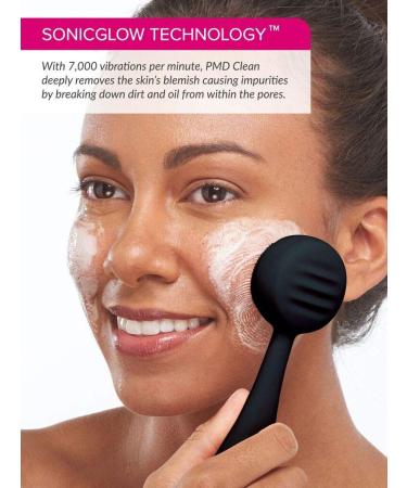 PMD Clean - Smart Face Cleaning Device | Waterproof SonicGlow Brush & Anti-Aging Massager | Lift Firm & Tone Skin - Black - Buy Online on GoSupps.com