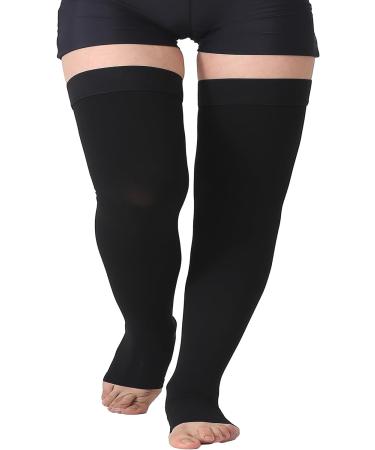 TOFLY Medical Thigh High Compression Stockings - Open Toe, 15-20mmHg, Black 3XL - Men & Women (Pair) - Buy Online on GoSupps.com