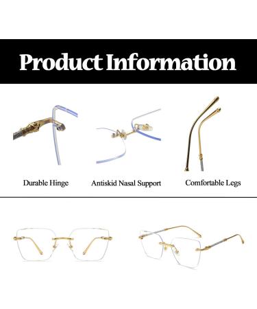 LJCZKA Blue Light Blocking Glasses for Men & Women - Square Rimless Metal Frame Eyeglasses | Anti-Eye Strain Computer Glasses in Silver - Buy Online on GoSupps.com