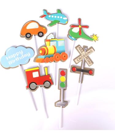 Personalised Cake Toppers Cake Decorations Traffic Lights Locomotive Airplane Cake Decoration Cute Cartoon Cake Toppers Kids Happy Birthday Dessert Decor Deep Sapphire - Buy Online on GoSupps.com