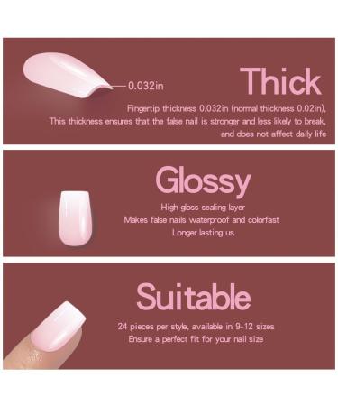 24 Pcs Pink Press-On Nails - Short Bling Glam Square with Diamond & Glitter Rhinestones | Glossy Fake Nails for Women & Girls - Buy Online on GoSupps.com