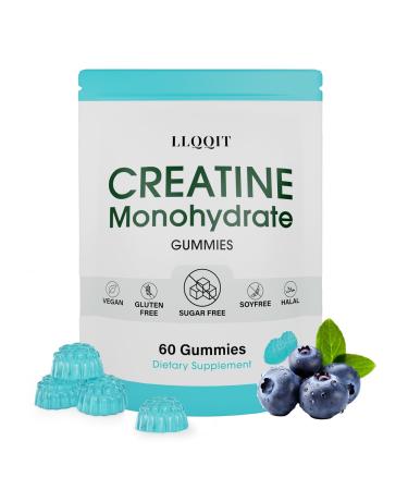 LLQQIT Creatine Monohydrate Gummies for Men & Women - 3g of Blueberry Creatine Gummies - Sugar-Free Vegan 60 Count