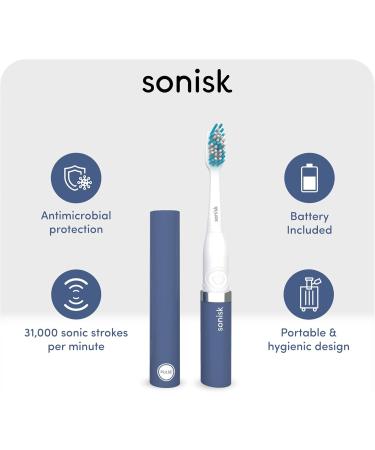 Sonisk Pulse Electric Toothbrush - Sonic Technology Battery Powered 31 000 Strokes/Minute Includes Travel Case & Brush Heads - Portable Steel Blue - Buy Online on GoSupps.com