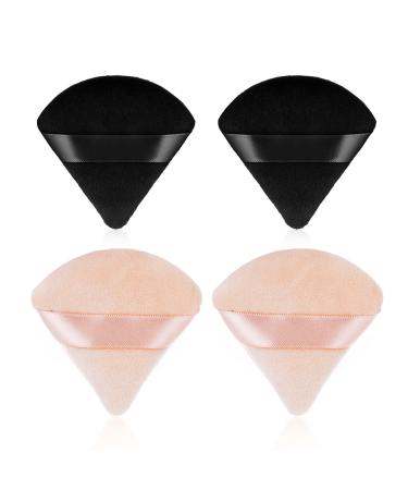 Sibba 4 Pieces Triangle Powder Puffs Face Cosmetic Powder Puff Washable Reusable Soft Plush Powder Sponge Makeup Foundation Sponge for Face Body Loose Powder Wet Dry Makeup Tool 4Pcs Black&Nude