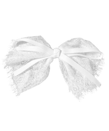 Minkissy Big Bow Hair Barrette Lace Bowknot Hair Clips Ribbon Bow Clips Decorative Hair Accessories for Women Girls Teens (White)