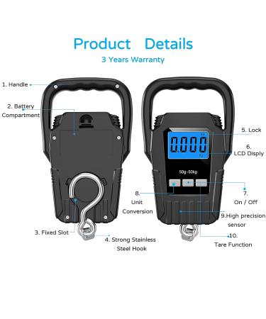 SKEAP Digital Fish Scale 110lb/50kg - Large Handle & Backlit LCD Display - Luggage, Postal, Fishing Gift for Men - Buy Online on GoSupps.com