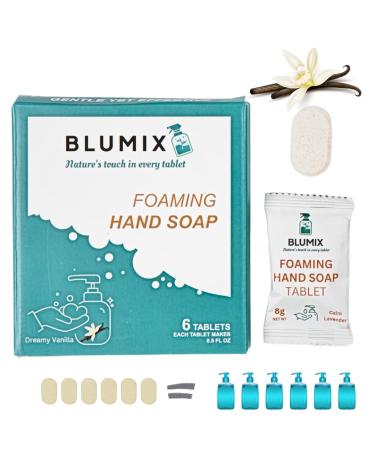 Blumix Foaming Hand Soap Tablet Refill 6 Pack | Vanilla Scent | Eco-Friendly Plastic-Free Just-Add-Water Soap Refills | Zero Waste Non-Toxic Safe for Kids & Sensitive Skin