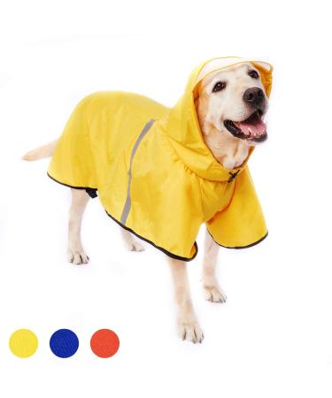 Dog Raincoat with Adjustable Belly Strap and Leash Hole - Hoodie with Reflective Strip - Waterproof Slicker Lightweight Breathable Rain Poncho Jacket for Medium Large Dogs - Easy to Wear, Yellow 4XL 4XL (Back: 24") Yellow