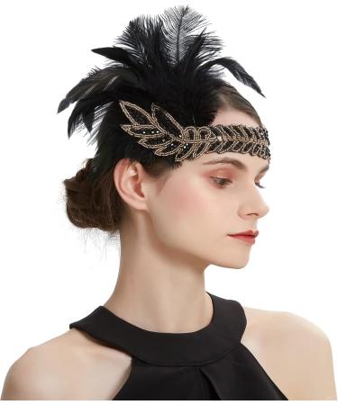 Z&X 1920s Feather Headband Gatsby Party Headpieces for Women Rhinestone 20s Roaring Hair Accessories (#015 Black) - Buy Online on GoSupps.com
