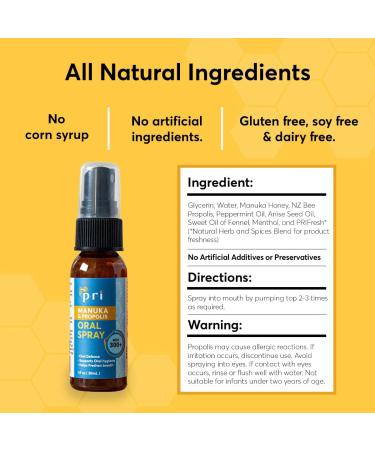 PRI Propolis Manuka Honey Oral Spray - Sore Throat & Immune Support - 1oz - Buy Online on GoSupps.com