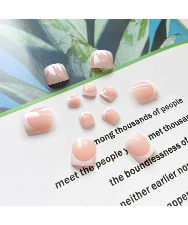 SINLOV Square Fake Toenails Nude Pink Glossy Print on False Toe Nails French Short Full Cover False Artificial Toenails Nails for Women and Girls  - Buy Online on GoSupps.com