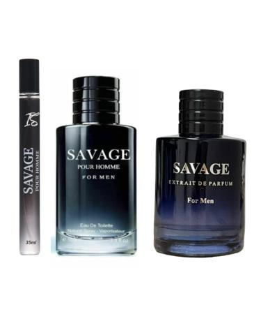 INSPIRE SCENTS Savage for Men - 3.4 Oz Men's Extrait De Parfum Spray + Savage Cologne for Men + Savage Travel Spray 35ml Warm Masculine Scent for Daily Use Men's Casual Cologne 3.4oz Fluid Ounce/100ml each (Pack of 3)