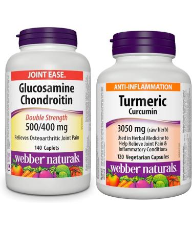 Webber Naturals Glucosamine Chondroitin Double Strength | Turmeric Curcumin Antioxidant Support Bundle Chondroitin + Turmeric Curcumin