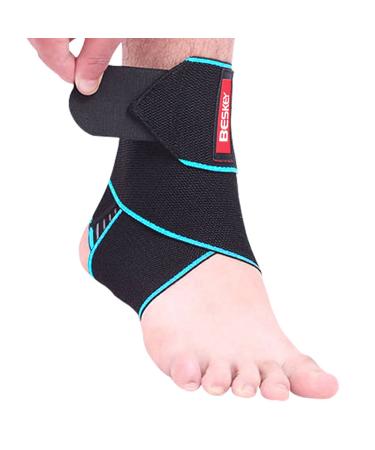 BESKEY Ankle Support Brace Adjustable Breathable Elastic Nylon Material Fit for Most Size Use for Sports Blue