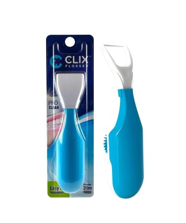 Automatic Dental Flosser | Reusable and Refillable | Pre-Loaded Floss Inside | Travel Cover | Easy Click-to-Use Solution for Plaque Removal Clean Teeth and Fresh Breath (Light Blue)