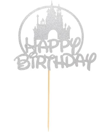 Arthsdite Castle Birthday Cake Topper Castle Theme Birthday Party Decoration Princess Prince Happy Birthday Cake Decoration - Silver Glitter - Buy Online on GoSupps.com