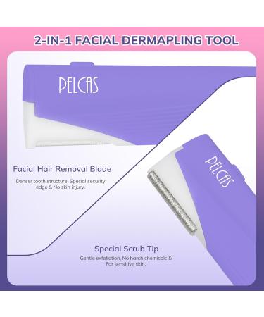 PELCAS Electric Dermaplaning Tool with LED Light - Mini Facial Razor 3 Speeds for Peach Fuzz & Exfoliation - At Home Hair Removal System for Women - 6 Blades BV18-712 Purple - Buy Online on GoSupps.com