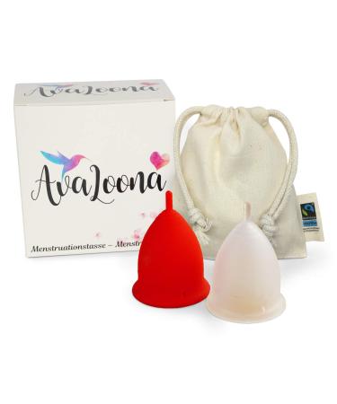 Avaloona menstrual cup set made in Germany with fairtrade organic cotton bags - hygienic sustainable anti -allergen and vegan (small strawberry 2 menstrual caps) S (2 pieces) strawberry - Buy Online on GoSupps.com