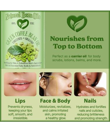 Natural Born Oils Green Coffee Bean Oil 8oz Organic Cold-Pressed Nutrient-Rich Skin Elasticity Booster Hair Nourisher - Buy Online on GoSupps.com