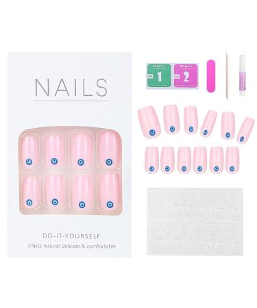 24 Pcs Glossy Press on Coffin Nails for Women - Pink Eye False Nail Set with Glue - Buy Online on GoSupps.com