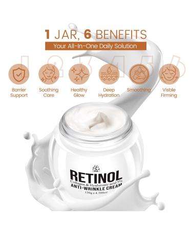 Retinol Collagen Hyaluronic Acid Face Cream - Mens Anti Wrinkle Moisturizer - Instant Moisturizing and Plumping Gentle Anti-Aging Repairs Barrier Improves Texture Soothes Skin 130g/4.586oz - Buy Online on GoSupps.com