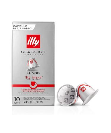 Illy CLASSICO LUNGO roasted coffee in Nespresso Compatible Capsules - 100% Arabica - 10 cases of 10 capsules (100 capsules)