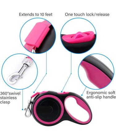 Dogs Retractable Leash 5m/16FT Heavy Duty Strong Nylon Lead for Medium Pets - Anti-Slip, No-Tangle Tape, Pink - Buy Online on GoSupps.com