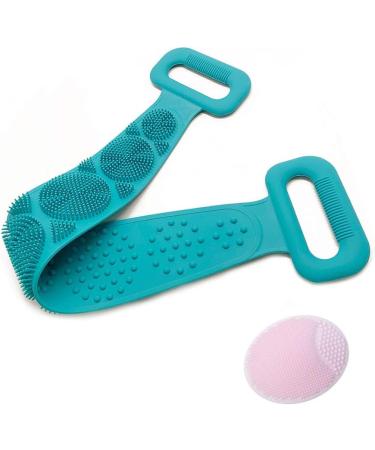 Merkts Back Scrubber - Double-Sided Silicone Shower Scrub Belt with Facial Cleansing Brush | 60x11cm - Ideal for International Shipping - Buy Online on GoSupps.com