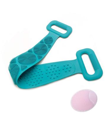 Merkts Back Scrubber Silicone Double-Sided Shower Scrub Belt with Facial Cleansing Brush 60 * 11cm