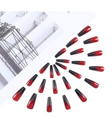 Brishow Coffin Artificial Nails - Halloween Press-On Long Black Red Ballerina Acrylic False Nails (24PCs) for Women & Girls - Buy Online on GoSupps.com