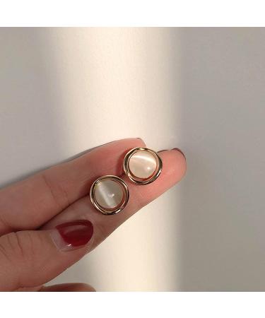 Vintage Gold Cat Eye Stone Circle Stud Earrings | Dainty Chalcedony Bridal Jewelry for Women & Teen Girls - Buy Online on GoSupps.com