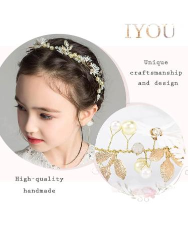 IYOU Flower Leaf Headpiece Gold Pearl First Communion Headband Crystal Floral Wedding Hair Accessories for Flower Girls and Bridesmaid. - Buy Online on GoSupps.com