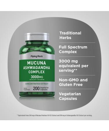 Piping Rock Mucuna Ashwagandha 3000mg | 200 Capsules | Complex Extract Supplement for Women and Men | Vegetarian Non-GMO Gluten Free - Buy Online on GoSupps.com