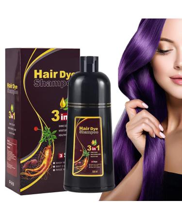 Hair Dye Shampoo Instant 3 in 1-100% Grey Coverage - Herbal Ingredients for Women & Men in Minutes 500mL 17.6 Fl Oz (Purple)