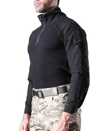 Bethspec Men's Combat Airsoft Military Shirt | 1/4 Zip Long Sleeve T-Shirt, Black, X-Large - Buy Online on GoSupps.com