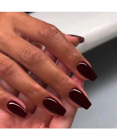 Dark Red Press On Nails - Medium Short Square & Ballerina Coffin Shape | 24 PCS Glossy Acrylic Fake Nails | Xcreando Spring Summer Collection - Buy Online on GoSupps.com
