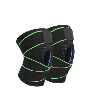2 Packs Knee Brace with Side Stabilizers Patella Gel Pads Knee Support for Knee Pain Adjustable Knee Support for Women/Men Suitable for Arthritis Pain Injury Recovery Running Workout(Green)