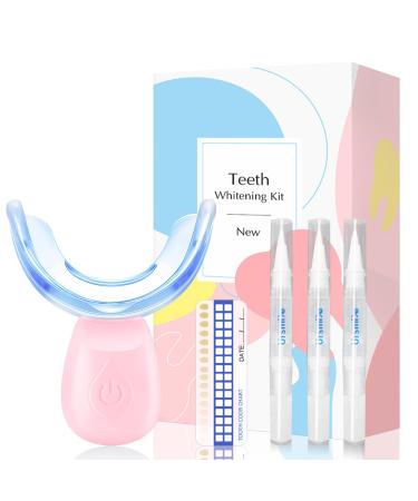 Teeth Whitening Kit - COOLPEEN 16 LED Light Teeth Whitening Kit with 3 Pack Teeth Whitening Gel Refill Pens Color Plate Tray - Sensitivity Free Teeth Whitener for Home Travel Pink