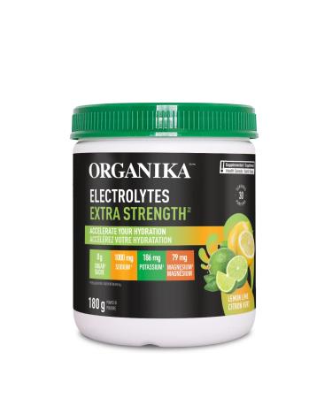 Organika Electrolytes Extra-Strength Powder- Lemon Lime- High in Sodium for Sport Recovery - Saltier Taste Sugar-Free Hydration and Electrolyte Replenishment - 180g - 30 servings Lemon Lime 30 Servings (Pack of 1)
