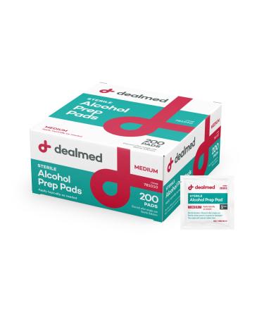 Dealmed Alcohol Prep Pads  200 Count Medium Size Alcohol Pads, Latex-Free Alcohol Wipes, Gamma Sterilized Wound Care Products for a First Aid Kit and Medical Facilities 200 Count (Pack of 1)