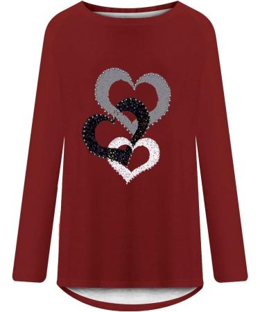 Yihaojia Womens Oversized Shirts Cute Print Long Sleeve Pullover Shirts Fall Winter Casual Blouse Tunic Tops for Leggings Red XX-Large - Buy Online on GoSupps.com