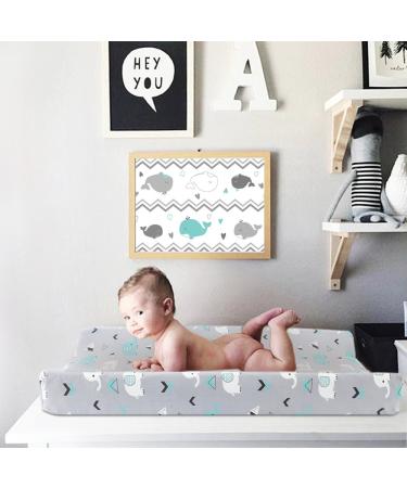 2 Pack Stretchy Jersey Knit Changing Pad Covers for Boys and Girls - Elephant & Whale Grey Teal Animal Prints - Buy Online on GoSupps.com